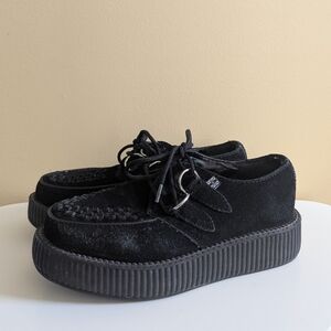 T.U.K Black Suede Platform Loafers